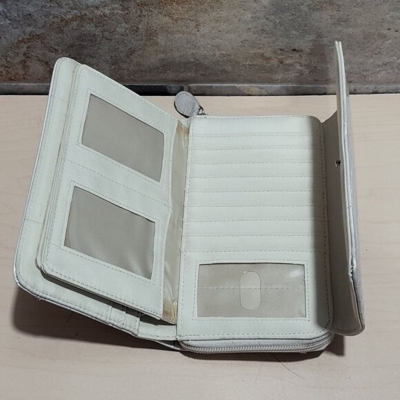 Vintage Leather Zip Around Wallet Cream Purse Snap Bifold - Picture 10 of 15